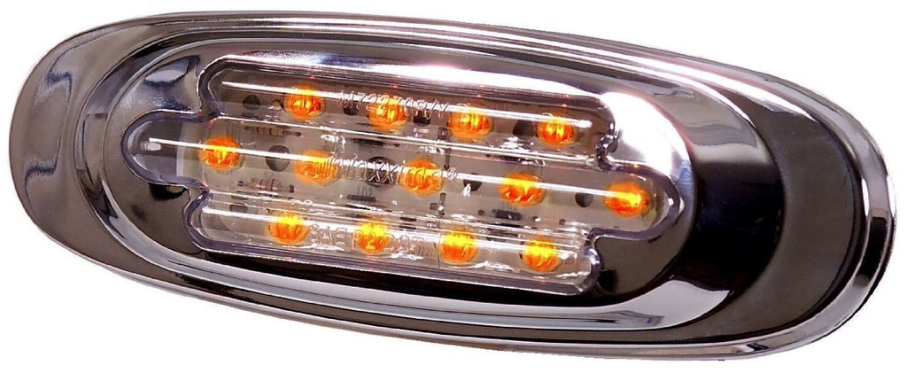 Chrome Oval Clearence Marker 13 Led Amber Clear Lens — SKU M72270YCL