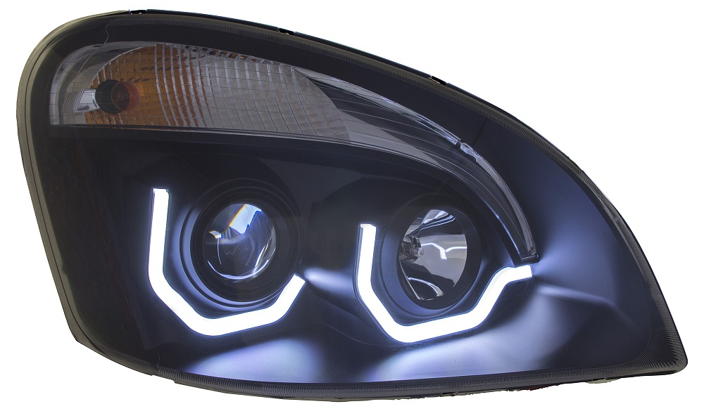 Black Headlight W/ LED Light Bar Fits Freightliner Cascadia — SKU US02-4611R