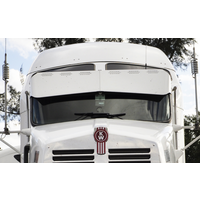 12-1/2” to 7-3/4” Stainless Steel Visor for Kenworth T600, T660, T800, W900 – Curved Windshield, Bowtie Style, 6 Hidden Light Holes thumbnail 4