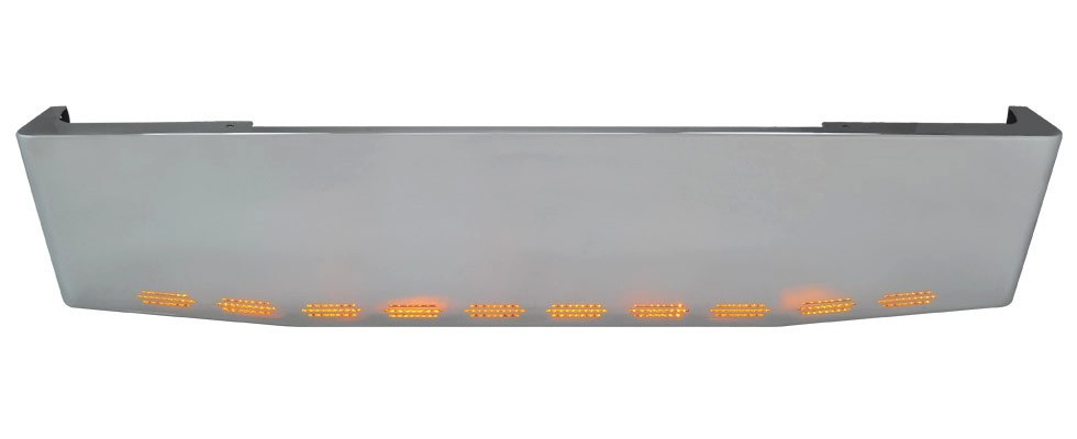 20” Universal Bumper, Chrome, American Eagle, Rolled End, 2” Side Lip, Aero, Tapered To 18”, Brackets Included, 10 Hidden Lights, 7 Gauge fits Peterbilt 379 and Kenworth W900 — SKU US20-99018