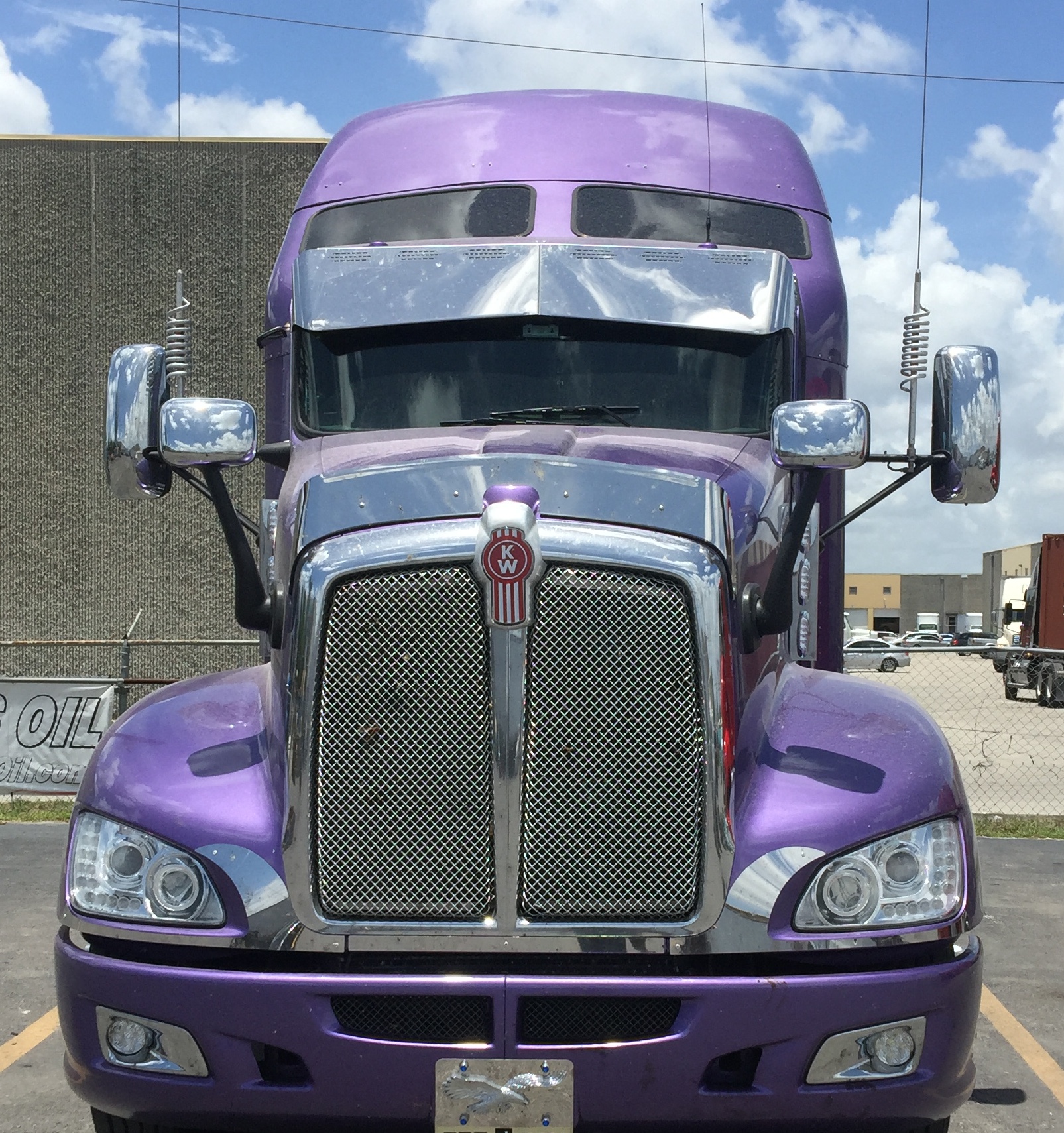 12-1/2” to 7-3/4” Stainless Steel Visor for Kenworth T600, T660, T800, W900 – Curved Windshield, Bowtie Style, 6 Hidden Light Holes — SKU US19-593105
