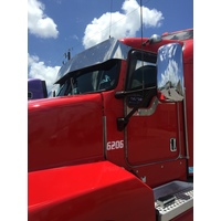 12-1/2” to 7-3/4” Stainless Steel Visor for Kenworth T600, T660, T800, W900 – Curved Windshield, Bowtie Style, 6 Hidden Light Holes thumbnail 7