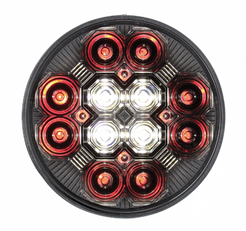 4” Round Combo Light with 12 LED Stop, Turn & Tail Light & 16 LED Back-Up Light - Red LED/Clear Lens — SKU 36608-UP