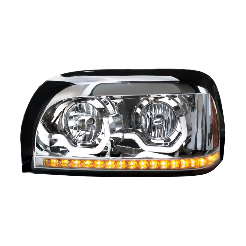 Chrome Headlight With LED Turn Signal & Light Bar For 1996-2010 Freightliner Century — SKU 31203-UP