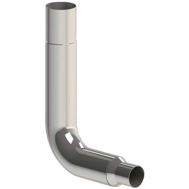 Lincoln Chrome 8” Seamless 90° Elbow Reduced 5” OD Top Leg 29”, lower Leg 20” — SKU L9008-E29-B20-1103
