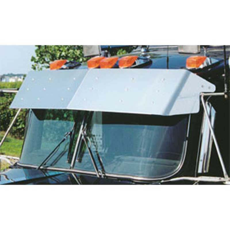 13” Visor Fits Kenworth W900B, W900L, T300, T400, T600, T800 Curved Windshield Standard Mount Visors S.Steel Mirror Brackets, Fiberglass Factory  — SKU US19-593121